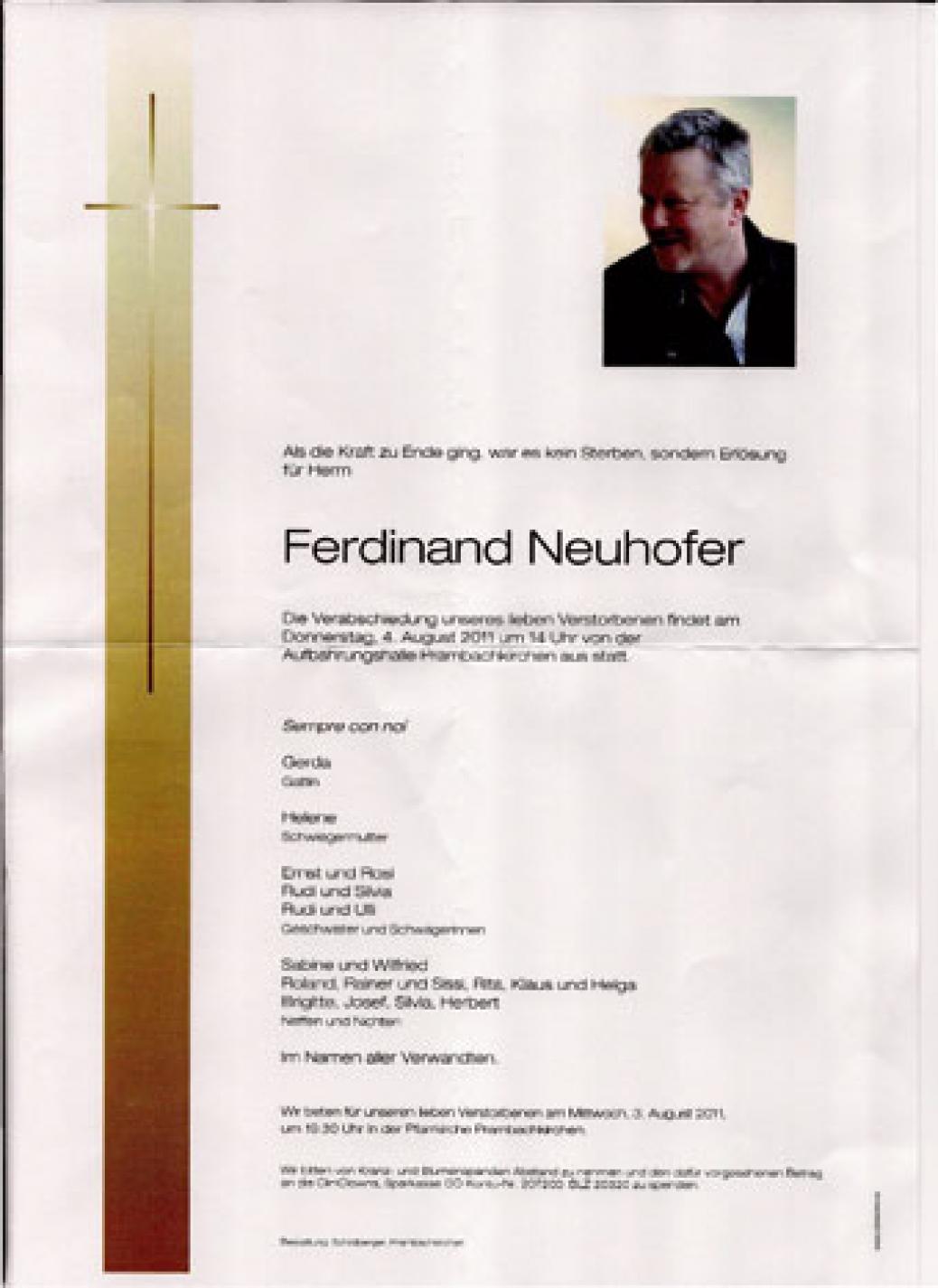Wir trauern um unser Mitglied “Ferdinand Neuhofer”