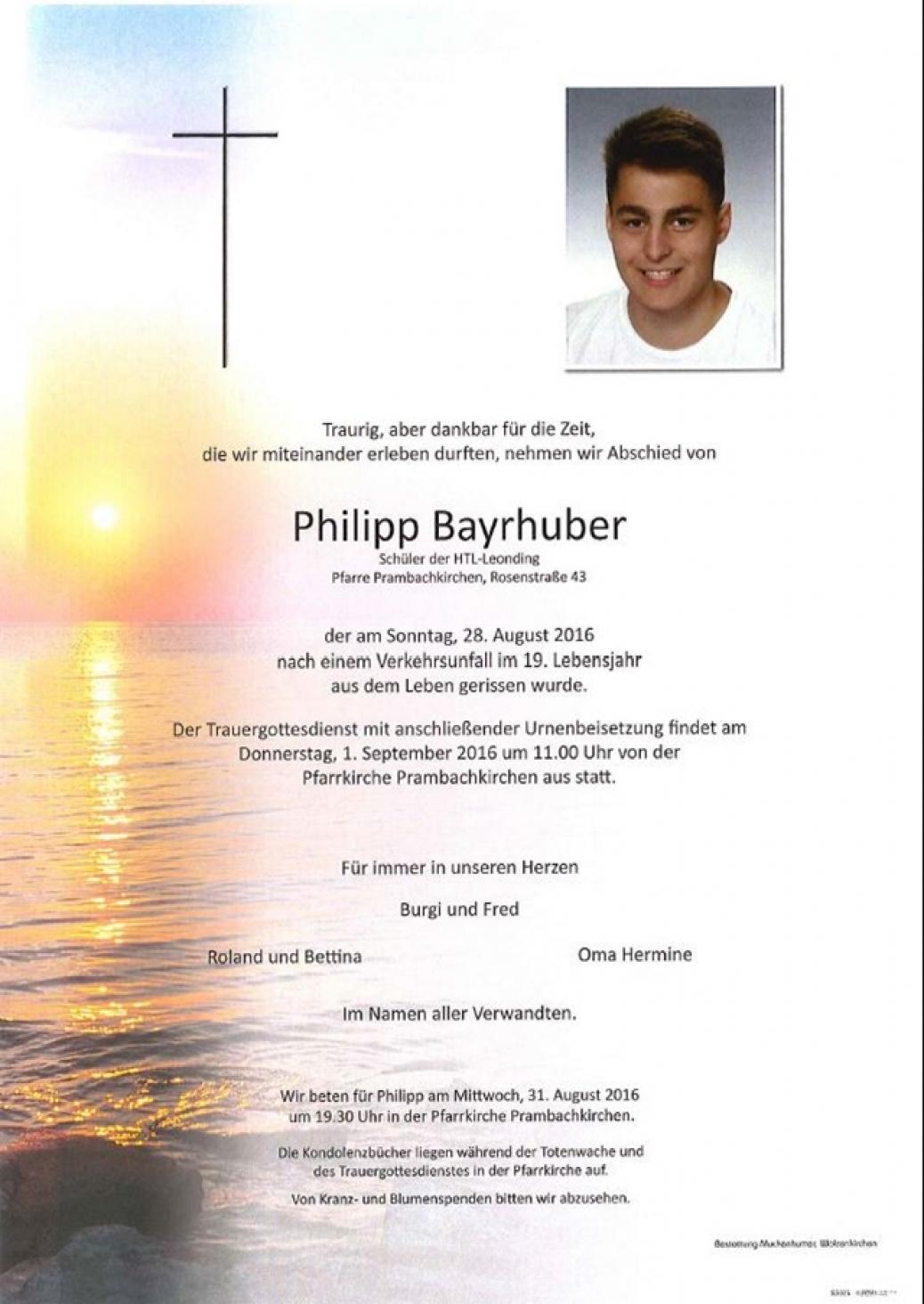 Wir trauern um unser Mitglied Philipp Bayrhuber