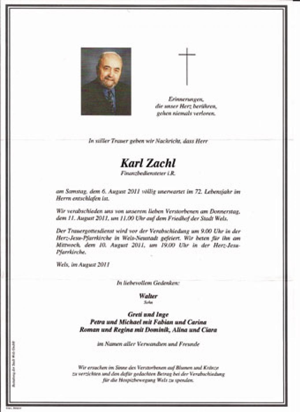 Wir trauern um unser Mitglied “Karl Zachl”