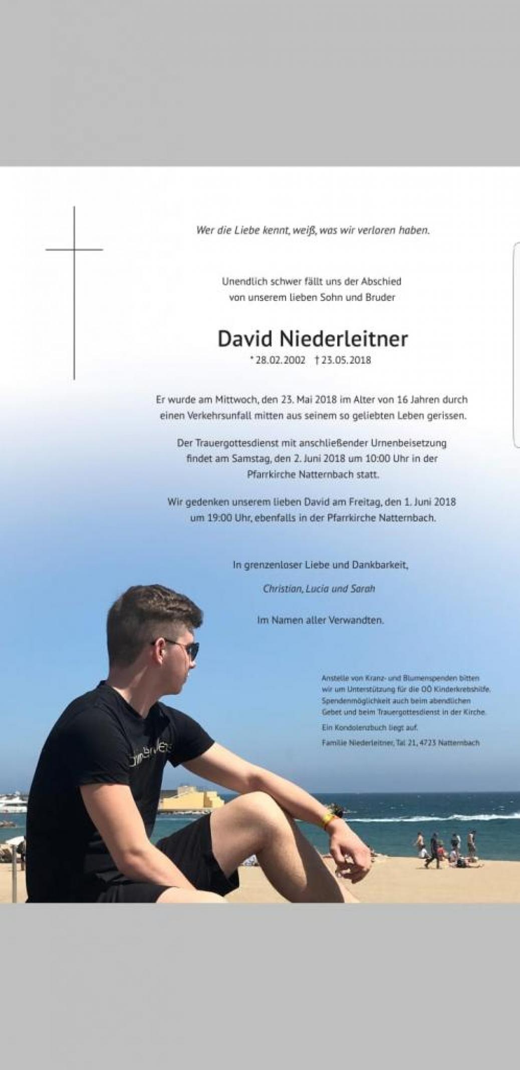 Wir trauern um unser Mitglied David Niederleitner