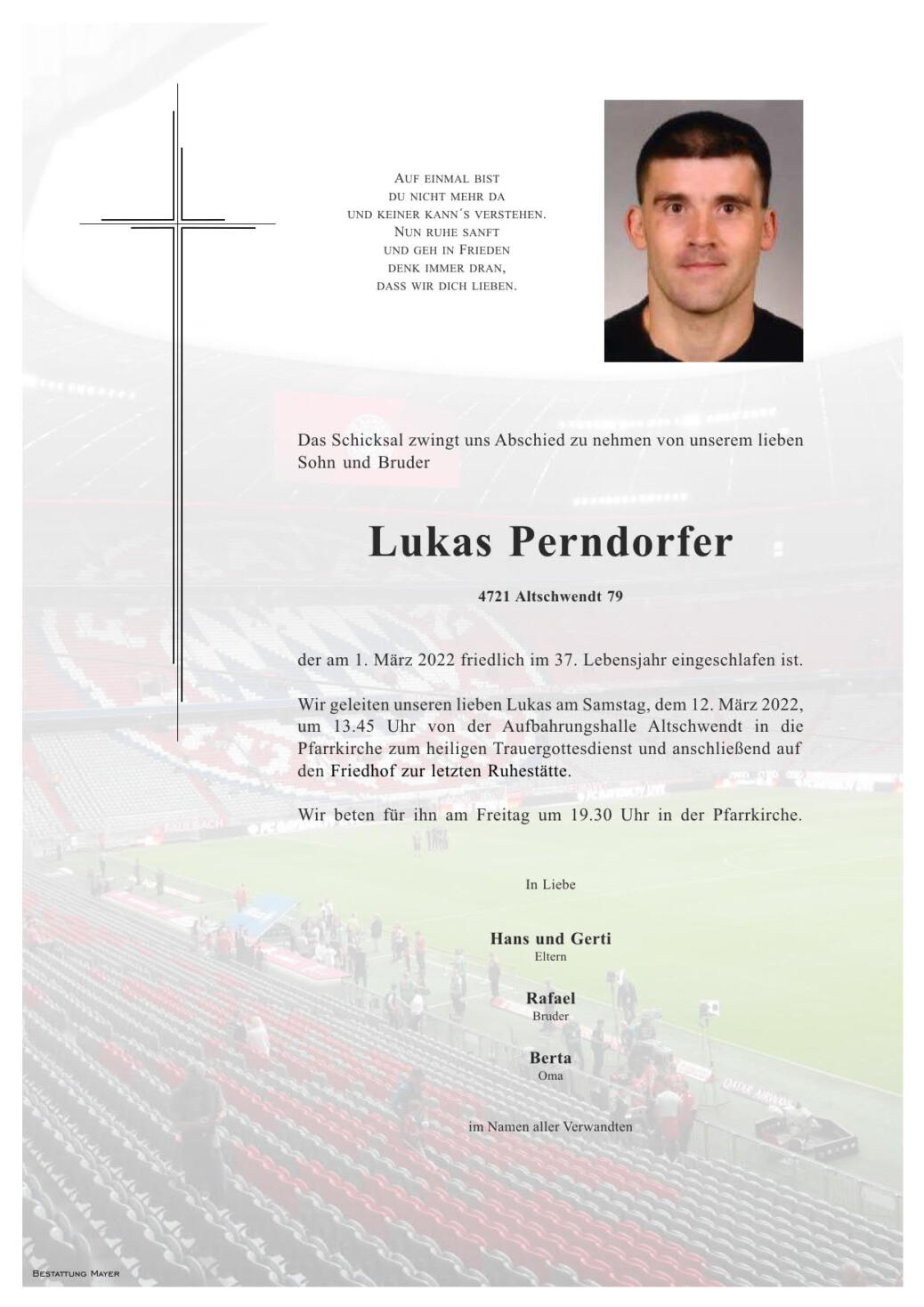 Wir trauern um unser Mitglied Lukas Perndorfer